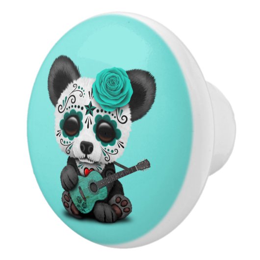 ギターを演奏している青い砂糖のスカルのパンダ セラミックノブ (右)