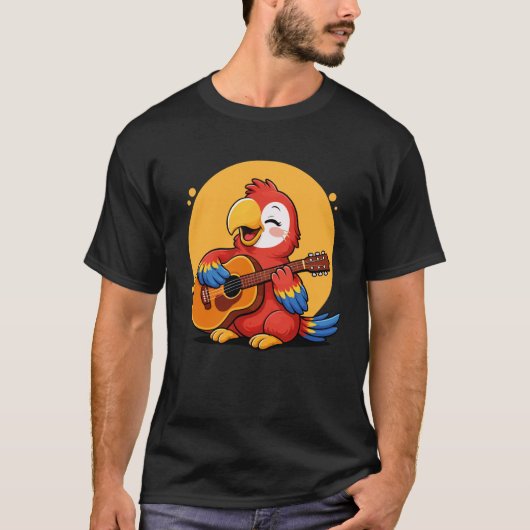 ギターを演奏するオウム グラフィック オウム 少年 少女 Tシャツ (正面)