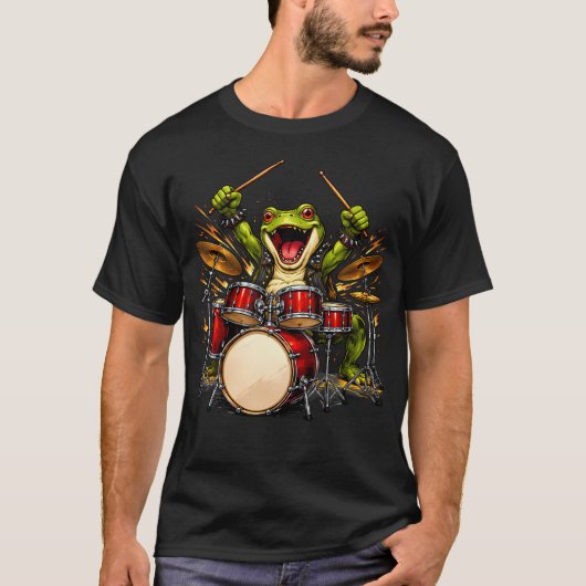 ギターを演奏するカエルのロックンロール Tシャツ (正面)