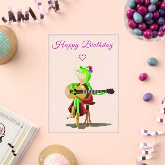ギターを演奏するカエル おもしろ 誕生日カード アクリル招待状 (インサイチュ (お祝い))