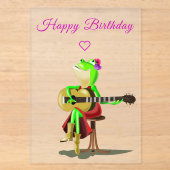 ギターを演奏するカエル おもしろ 誕生日カード アクリル招待状 (正面)