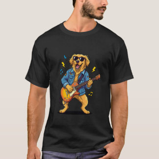 ギターを演奏するゴールデンレトリバー犬 楽しい音楽 愛 Tシャツ