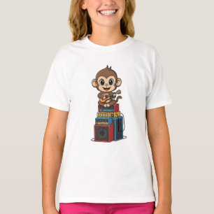 ギターを演奏するサルミュージシャン ロックキッズ Tシャツ