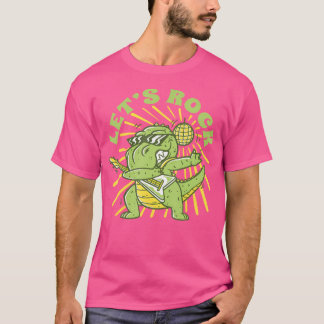 ギターを演奏するティラノサウルス・レックス T-Rex 楽しい恐竜 Tシャツ