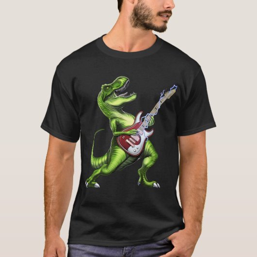 ギターを演奏するティラノサウルス Tシャツ (正面)