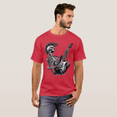 ギターを演奏するロックンロールスケルトン Tシャツ (正面フル)