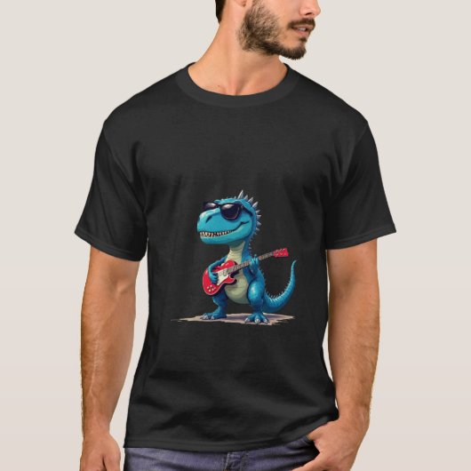 ギターを演奏する恐竜Tシャツ Tシャツ (正面)