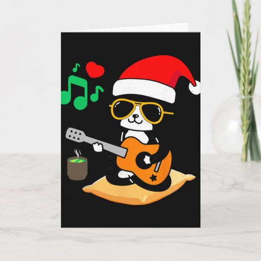 ギターを演奏する面白い猫 サングラス サンタの帽子 クリスマス カード (正面)