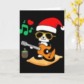 ギターを演奏する面白い猫 サングラス サンタの帽子 クリスマス カード (黄色い花)