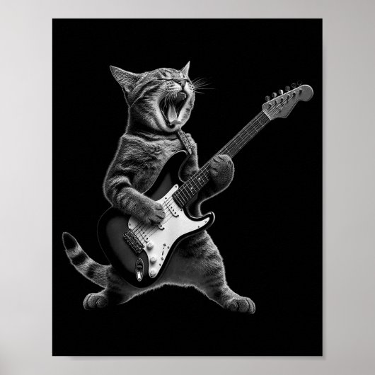 ギターを演奏する面白い猫 ロックンロール メン ウーマン キッズ ポスター (正面)