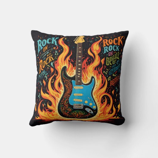 ギターを燃やすとロックミュージックの精神が燃える クッション (裏面)
