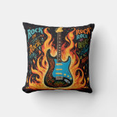 ギターを燃やすとロックミュージックの精神が燃える クッション (正面)