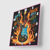ギターを燃やすとロックミュージックの精神が燃える スクエア壁時計 (傾斜)