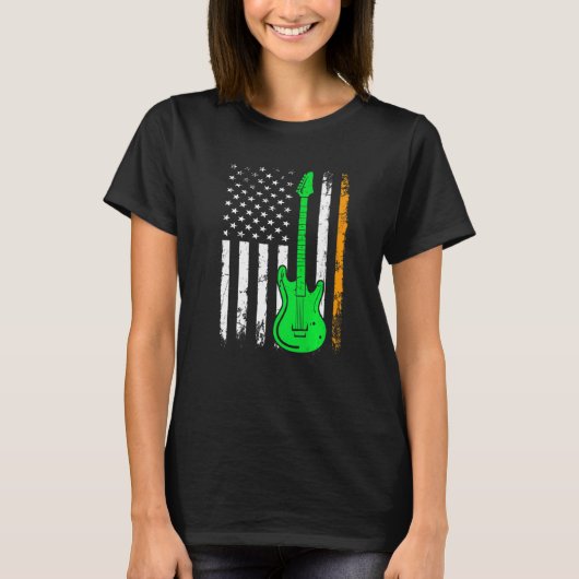 ギターアイリッシュアメリカ国旗St Patrick's Day Men W Tシャツ (正面)