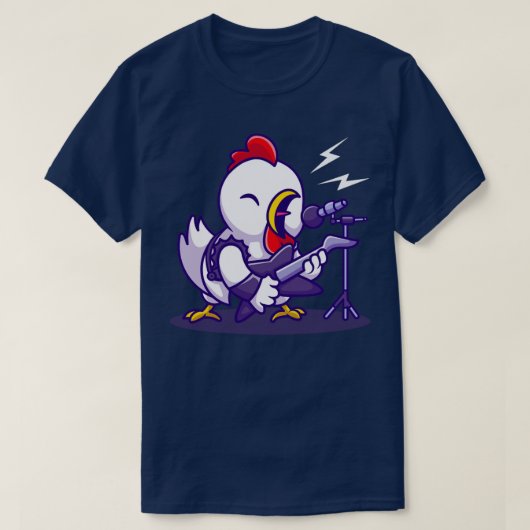 ギターアニメが登場するかわいいチキンロッカー Tシャツ (デザイン正面)