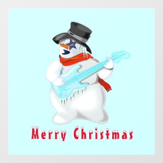 ギターウィンドウ付きクリスマス雪だるま ウィンドウサイン (シート)