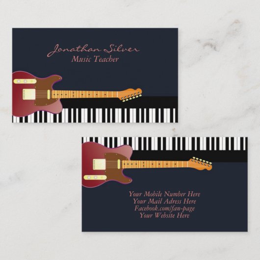 ギターエレガントとピアノの鍵音楽先生 名刺 (正面/裏面)