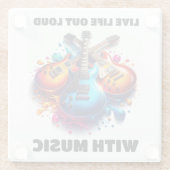 ギターカラフルが音楽と共に大声で生き続ける ガラスコースター (裏面)