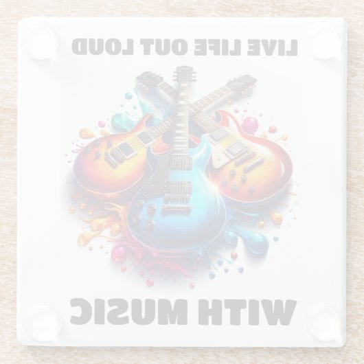 ギターカラフルが音楽と共に大声で生き続ける ガラスコースター (裏面)