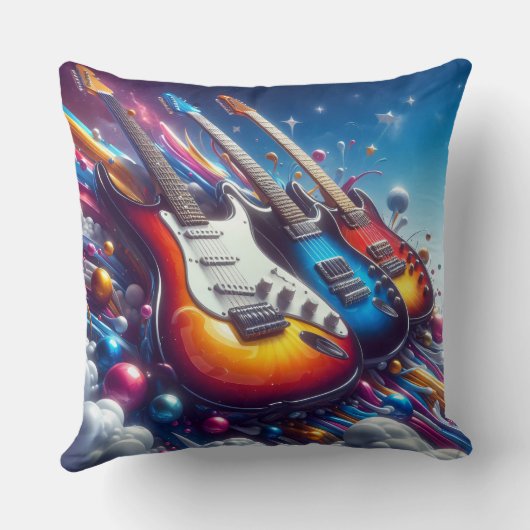 ギターカラフルが音楽と共に大声で生き続ける クッション (裏面)
