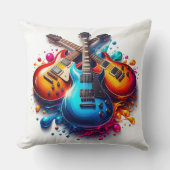 ギターカラフルが音楽と共に大声で生き続ける クッション (正面)
