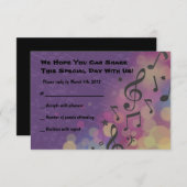 ギターガールこうもりバー（ユダヤ教の）バル・ミツバー招待状返信カード 出欠カード (正面/裏面)