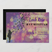 ギターガールこうもりバー(ユダヤ教の)バル・ミツバー招待状 招待状 (正面/裏面)