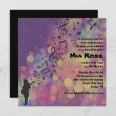 ギターガールこうもりバー（ユダヤ教の）バル・ミツバー招待状 招待状 (正面/裏面)