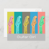 ギターガールパステルモダンカラフル ポストカード (正面/裏面)