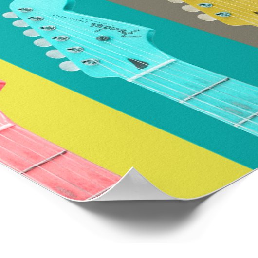 ギターガールモダンパステルカラフル ポスター (角)