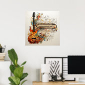 ギターキーボード音楽カラフル抽象芸術 ポスター (ホームオフィス)