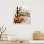 ギターキーボード音楽カラフル抽象芸術 ポスター (キッチン)