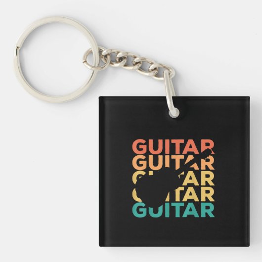 ギターギフト アコースティックギターギタリスト キーホルダー (正面)