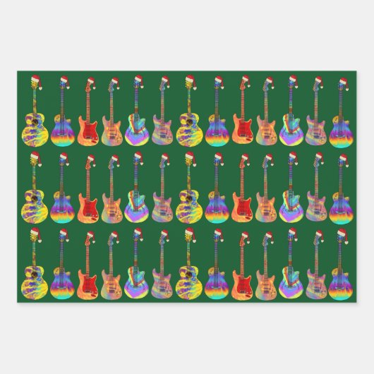 ギタークリスマスおもしろいサイケデリックフェスティバル音楽 ラッピングペーパーシート (正面3)