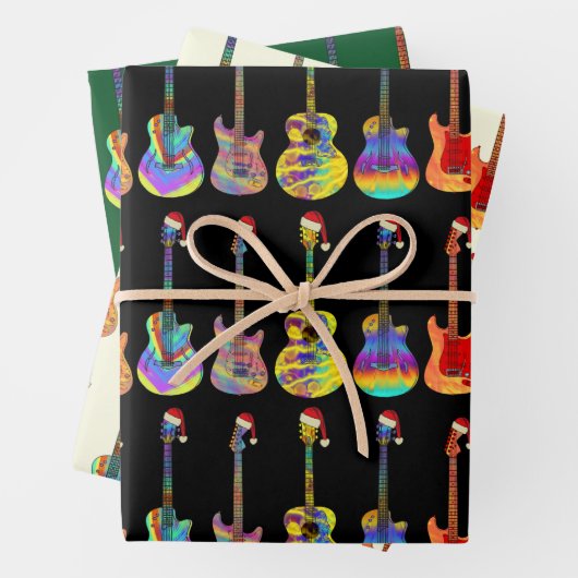 ギタークリスマスおもしろいサイケデリックフェスティバル音楽 ラッピングペーパーシート (インサイチュ)