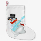ギタークリスマスおもしろいストッキング付き雪だるま スモールクリスマスストッキング (正面)