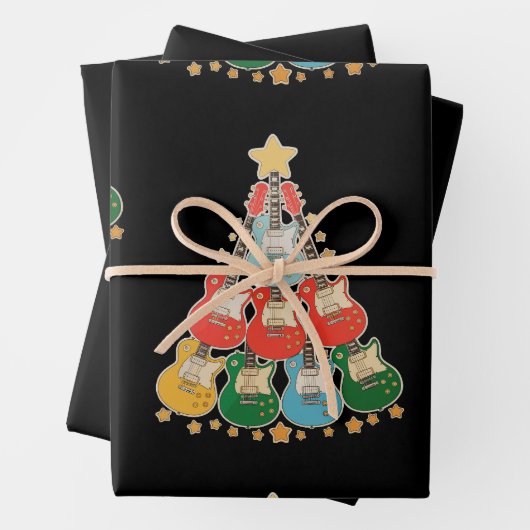 ギタークリスマスツリークリスマスマッチングファミリーホリデー ラッピングペーパーシート (インサイチュ)