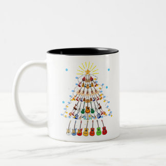 ギタークリスマスツリーメリークリスマスギター愛好家 ツートーンマグカップ