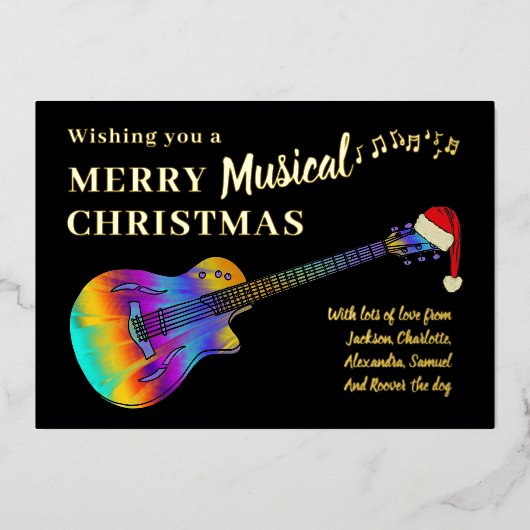 ギタークリスマスパーソナライズされた金ゴールド 箔シーズンカード (正面)