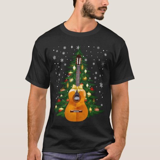 ギタークリスマスミュージックグラフィック男性へ女性 Tシャツ (正面)