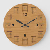 ギターコード時計顔オンウッド ラージ壁時計 (正面)