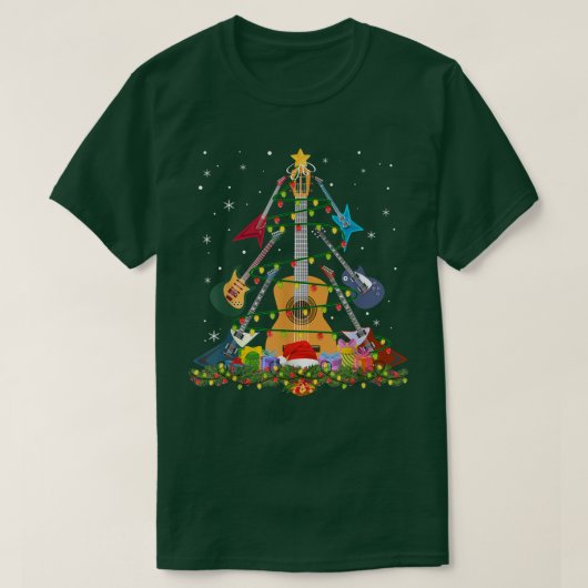 ギターサンタハットクリスマスツリー音楽愛のクリスマス Tシャツ (デザイン正面)