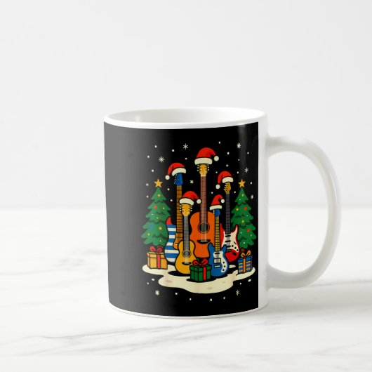 ギターサンタ帽子クリスマスツリーライト面白い音楽 コーヒーマグカップ (右)
