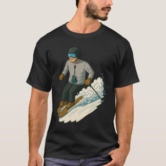 ギターシャツを着てスキーをする男性の透明なデザイン Tシャツ