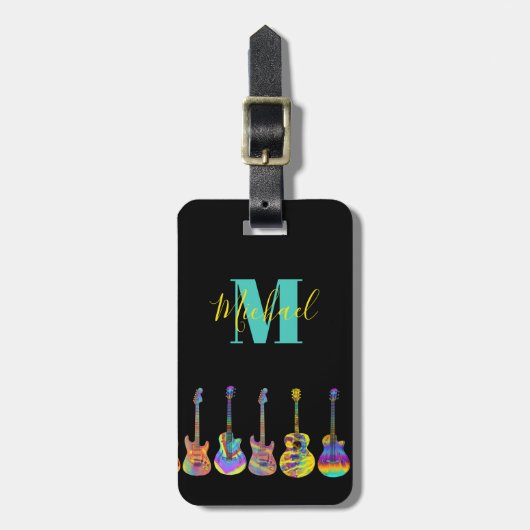 ギタースサイケデリックモノグラムミュージシャン ラゲッジタグ (正面縦)