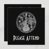 ギタース動揺してターズカメオシルエットダークBW 招待状 (正面/裏面)