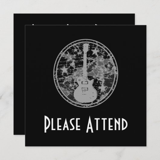 ギタース動揺してターズカメオシルエットダークBW 招待状 (正面/裏面)