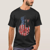 ギタース動揺してヴィンテージアメリカ国旗のギター Tシャツ (正面)