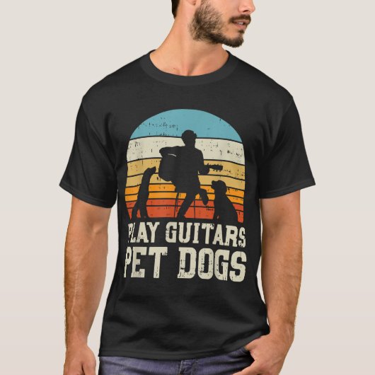 ギタース遊ペットドッグレトロ音楽ギタリスト動物 Tシャツ (正面)