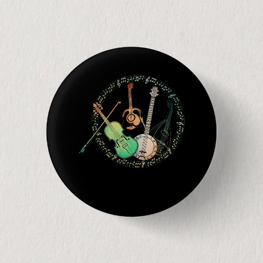 ギターズバンジョスフィドルマンドリンカラフルノードミュージック 缶バッジ (正面)
